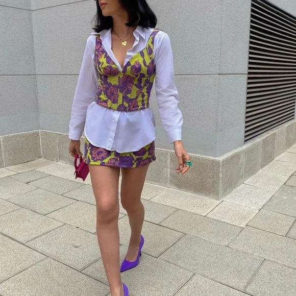 Zara Jacquard Bustier Top & Mini Skirt